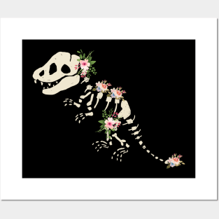 Floral Dinosaur Skeleton Posters and Art